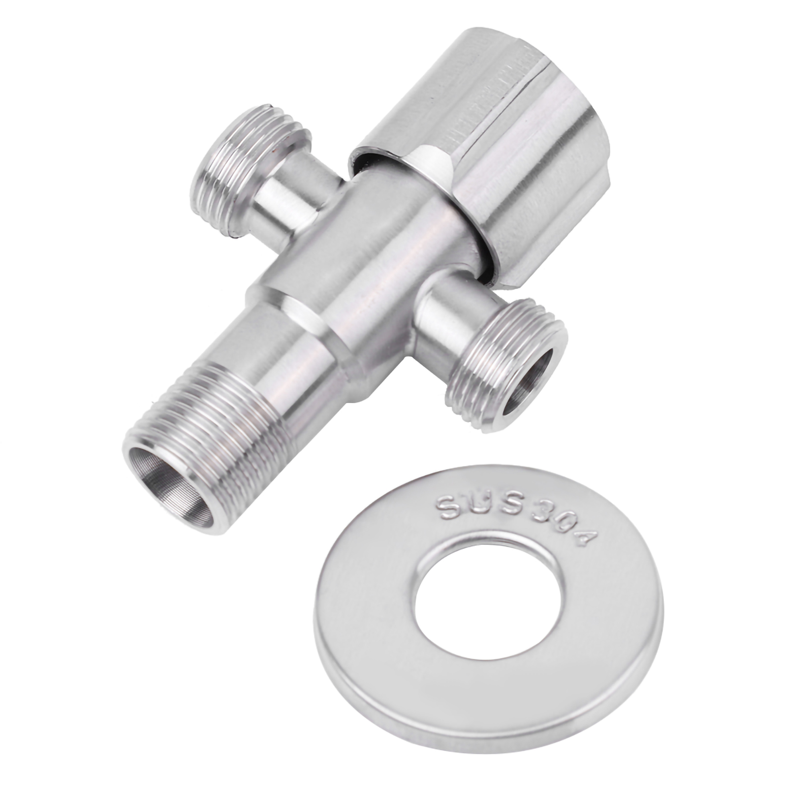 Eckarmatur Aus Edelstahl, G1/2", Für Bad Und Küche, Mit Absperrventil, 1 Zulauf, 2 Ausläufe