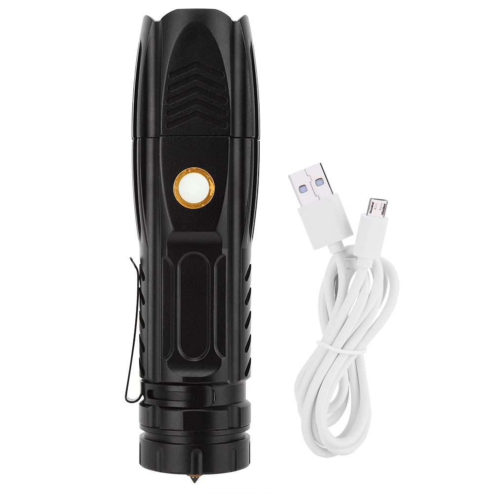 Leistungsstarke P90 Led-taschenlampe, Wasserdicht, Für Den Außenbereich, Usb-ladefunktion, Einstellbarer Zoom, Mit Clip Und Schutzkegel, Schwarz