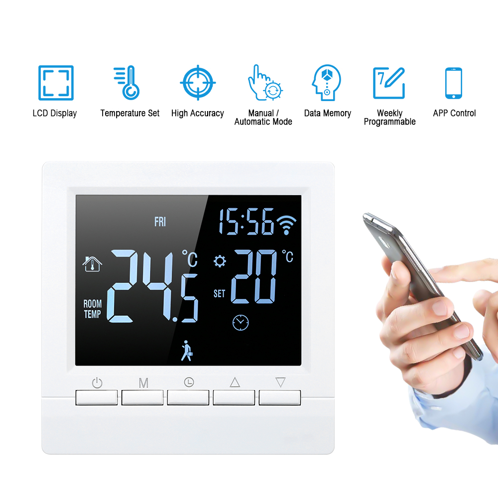 Intelligenter Wlan-thermostat, Digitaler Temperaturregler, App-steuerung, Lcd-display, Wöchentlich Programmierbar, Elektrischer Fußbodenheizungsthermostat Für Zuhause, Schule, Büro, Hotel, 16 A