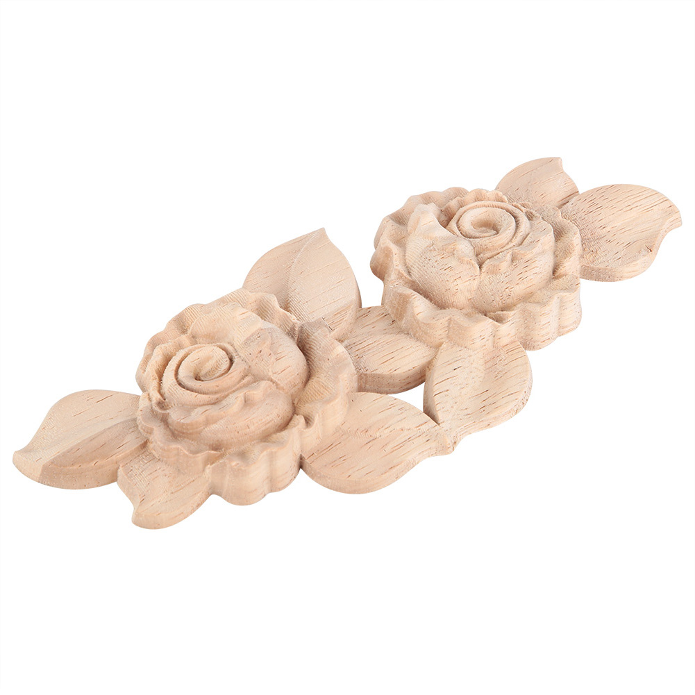 Stück Geschnitzte Rosenapplikation Aus Holz, Europäischer Stil, Unbemalt, 16 X 6,5 Cm, Für Möbel, Türen, Wohndekoration