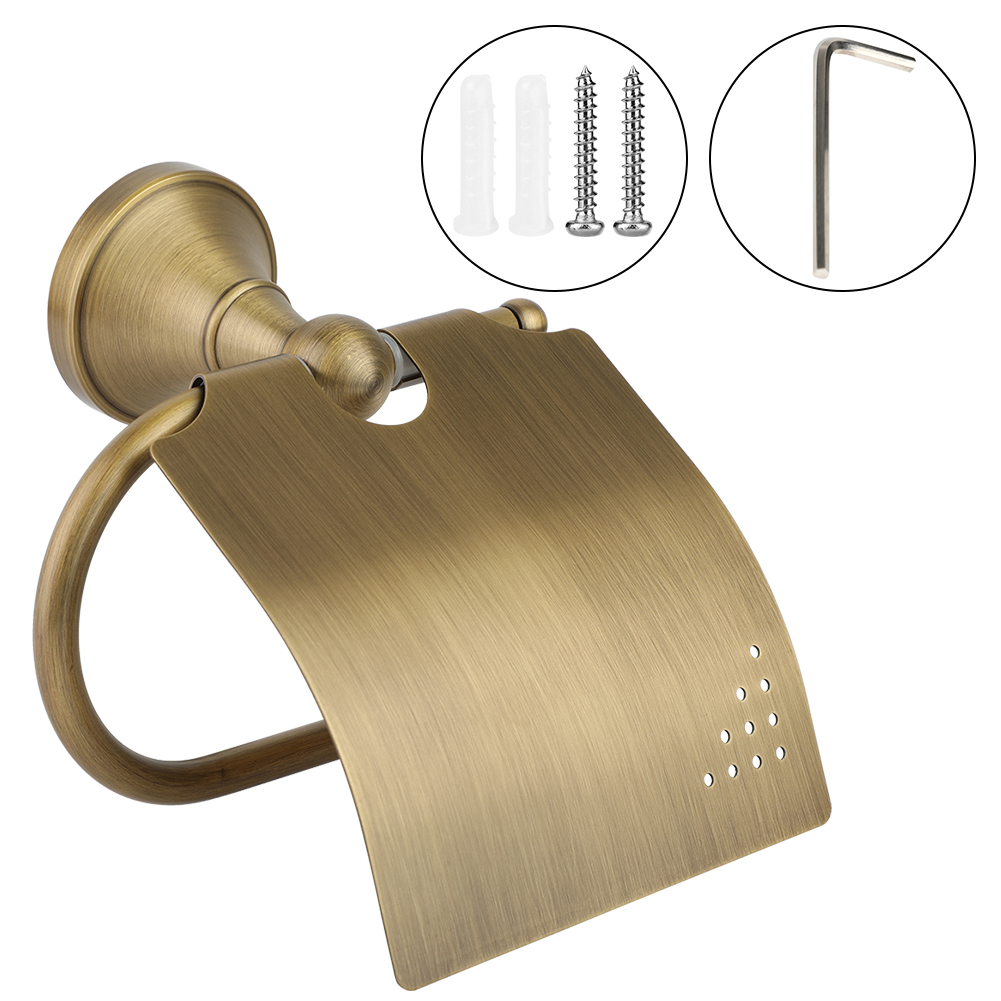 Universeller Toilettenpapierhalter Aus Antik Gebürstetem Messing Mit Edelstahlplatte, Zur Wandmontage Im Badezimmer, 13 X 12 Cm, 400 G