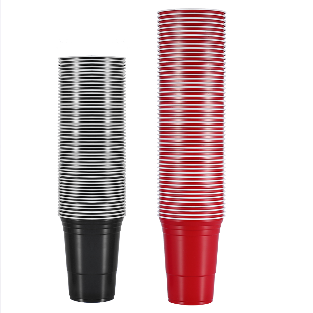 Beer-pong-set Mit 100 Pp-bechern À 16 Oz Für Campingausflüge Und Partys Im Freien (50 Rote, 50 Schwarze)