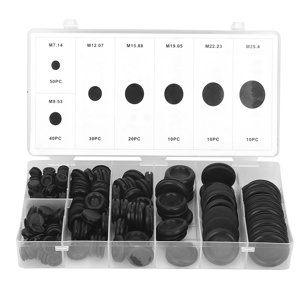 Set Mit 170 Schwarzen Gummitüllen In Kunststoffbox, Dichtungsringe Für Elektrische Leitungen Und Rohre