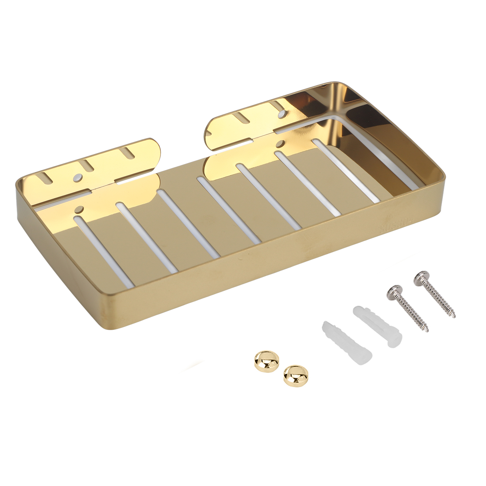 Wandmontierte Seifenablage Aus Edelstahl 304 Für Handwaschbecken, Abtropfgestell, Für Bad Und Küche, Goldfarben, Mit 2 Haken, 23 X 12 X 2,5 Cm