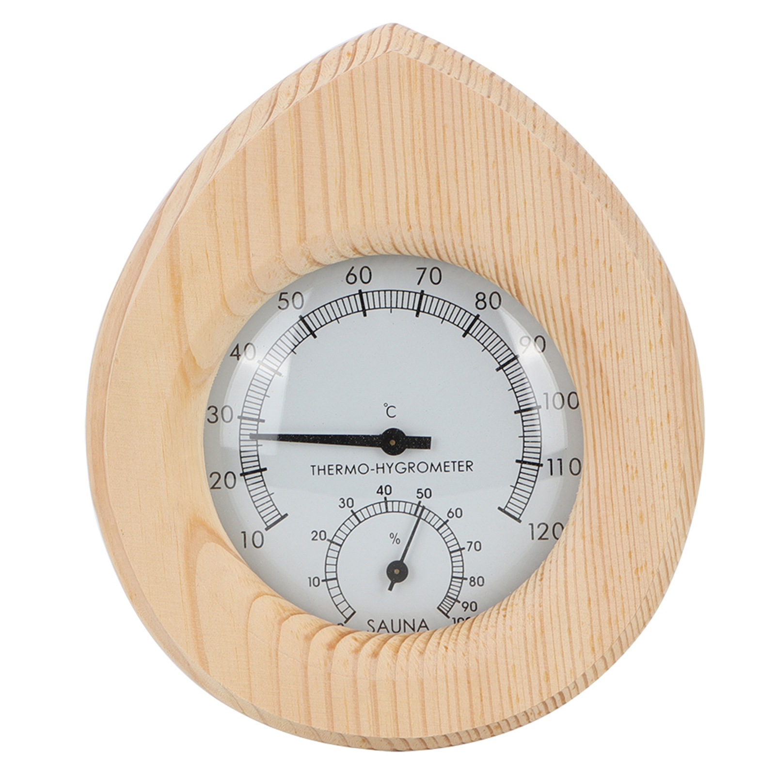 Tropfenförmiges 2-in-1-thermometer Und Hygrometer Aus Kiefernholz, Für Dampfbäder Und Saunen, 16,5 X 14 Cm
