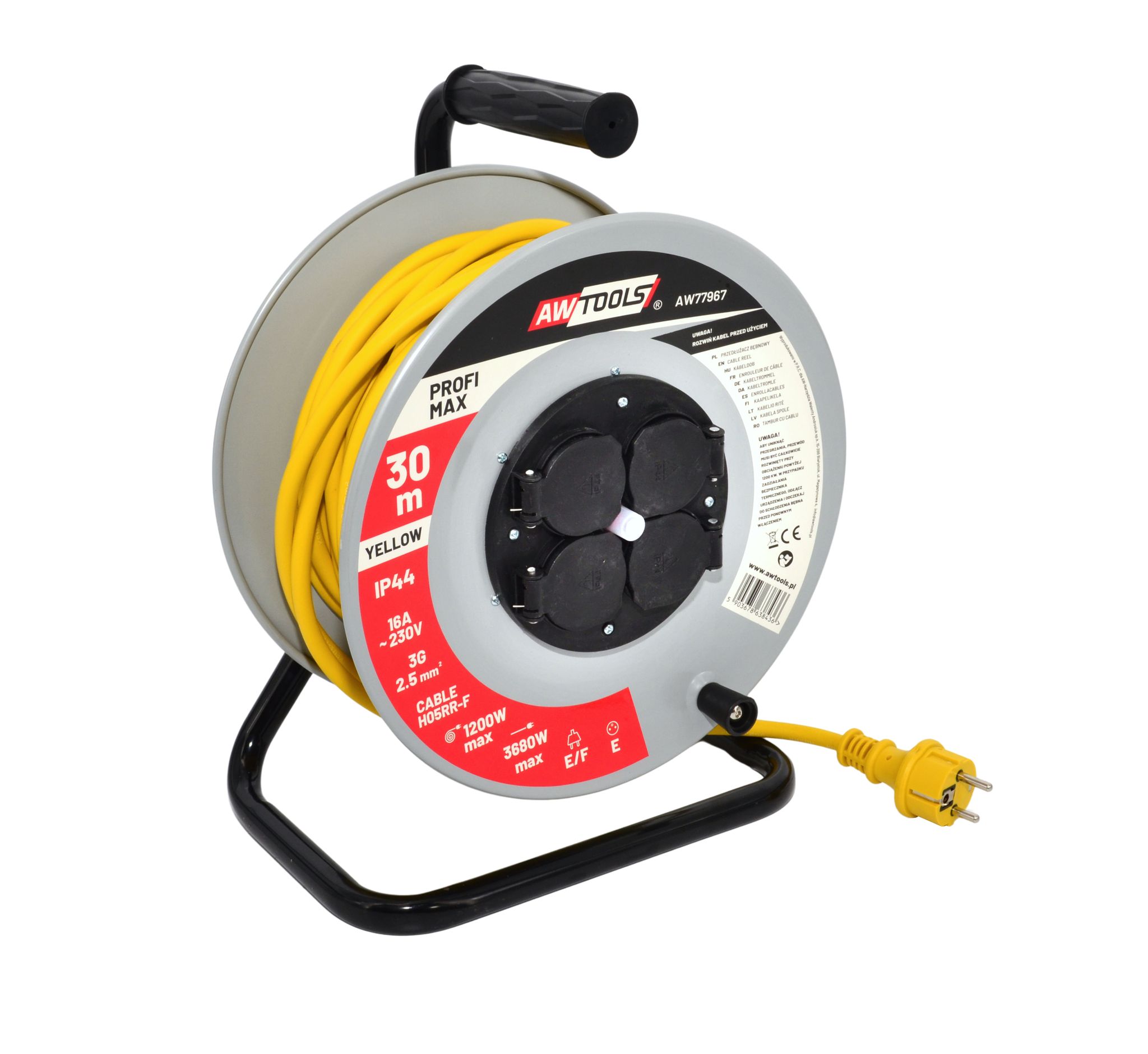Awtools Profi Max Verlängerungskabeltrommel 50 M 3x2,5 Mm Metallspule Ip44