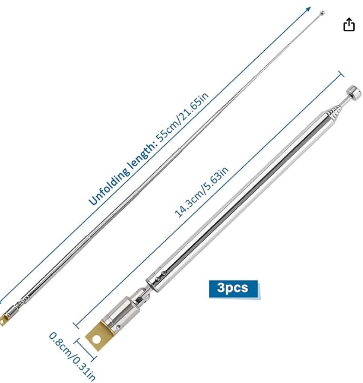 Funkteleskopantenne 7097-7 Segmente Universalgelenk, Einziehbare Antenne, 14,3 Cm Zusammengeklappt, 55 Cm Ausgeklappt.