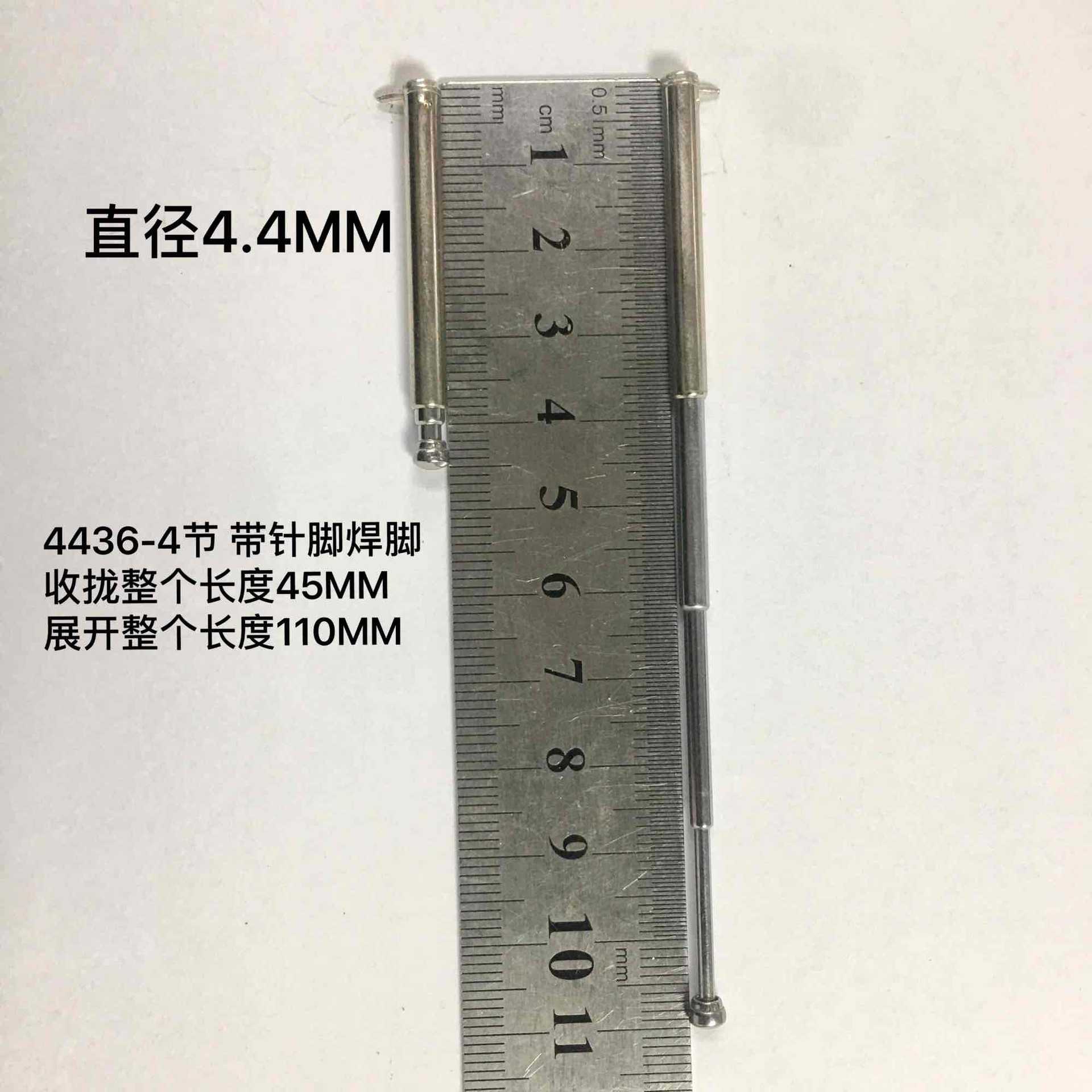 Teleskop-funkfernsteuerungsantenne 4436, 4 Segmente Mit Lötstiften Und Füßen, Zusammengeklappt 45 Mm, Ausgeklappt 110 Mm, Durchmesser 4,4 Mm.