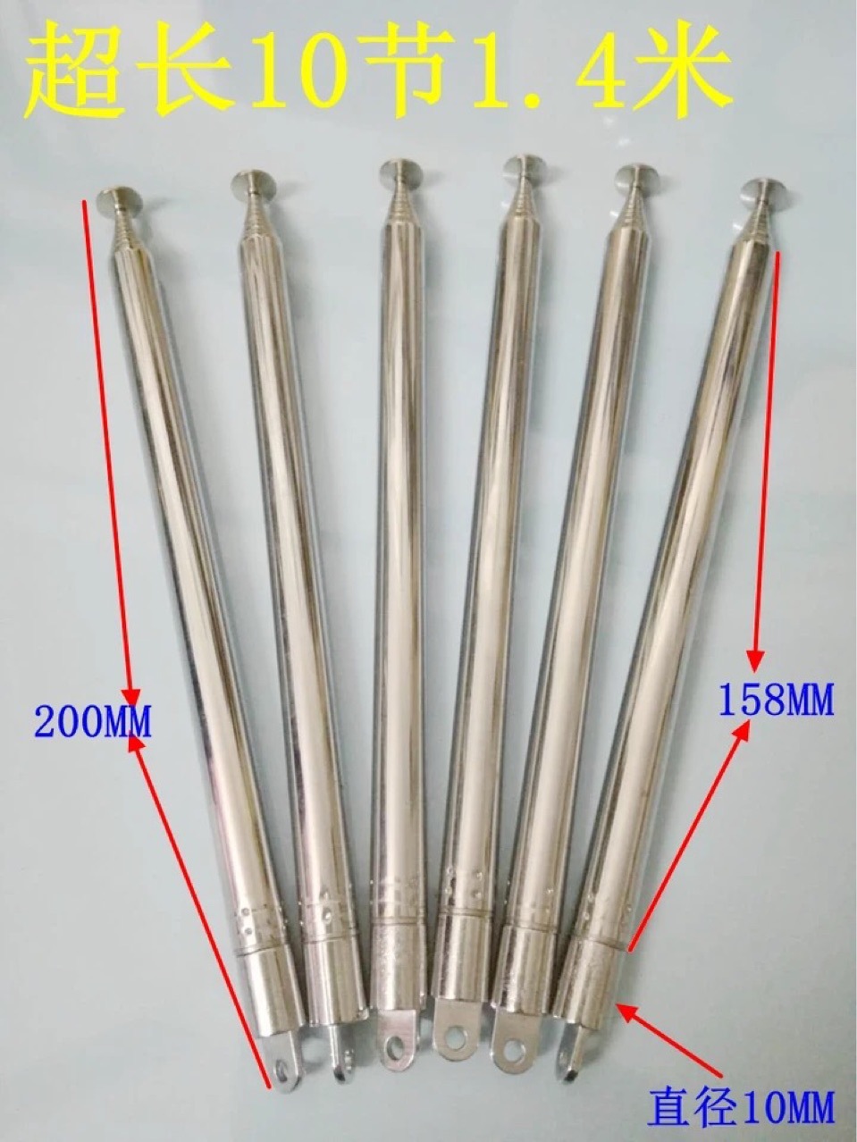 Die Teleskopische Edelstahlantenne Ist Mit 1,4 Metern Sehr Lang, Besteht Aus 10 Segmenten Und Hat Einen Durchmesser Von 10 Mm. Sie Verfügt Über Einen Flachen Kopf, Bietet Ein Starkes Signal Und Bestic