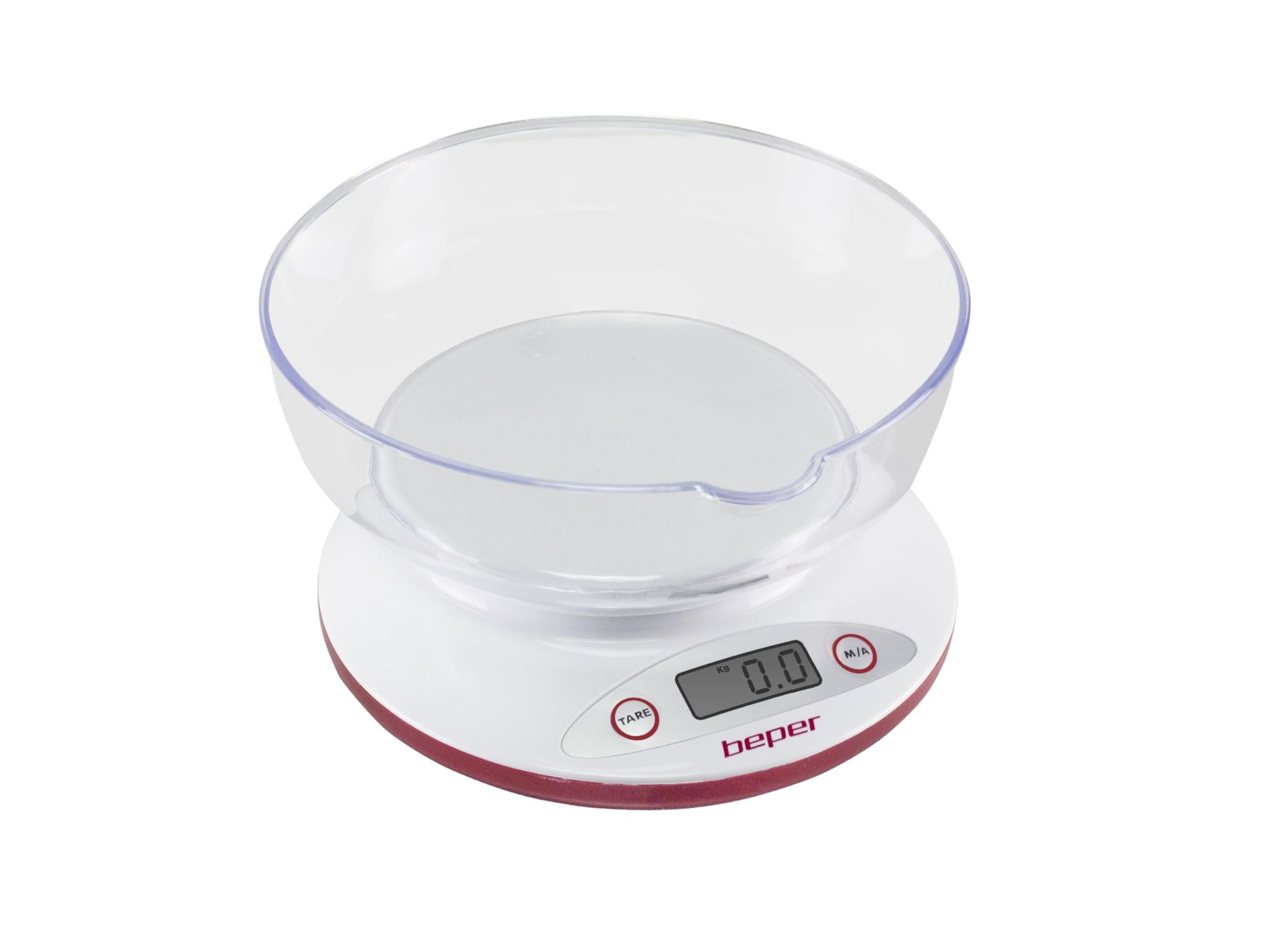 Beper Bp.802 Digitale Küchenwaage, Abnehmbare Transparente Schüssel, Für Feste Und Flüssige Lebensmittel, Hochpräziser Sensor, Bis 5 Kg, Lcd-display, Maßeinheiten: Gramm Und Pfund, Weiß