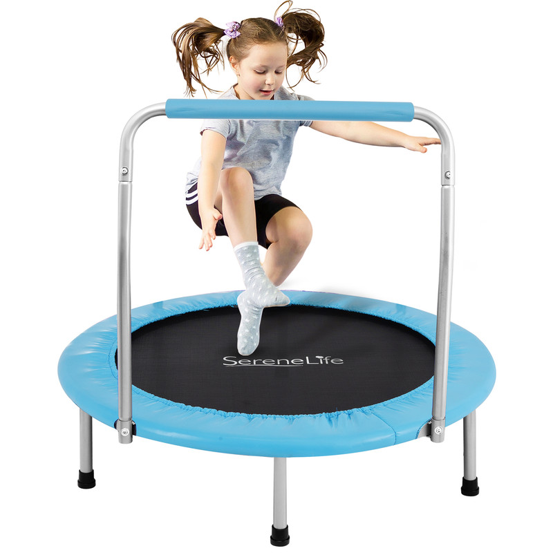 Serenelife Kindertrampolin Ø91cm Mit Haltegriff, Blau