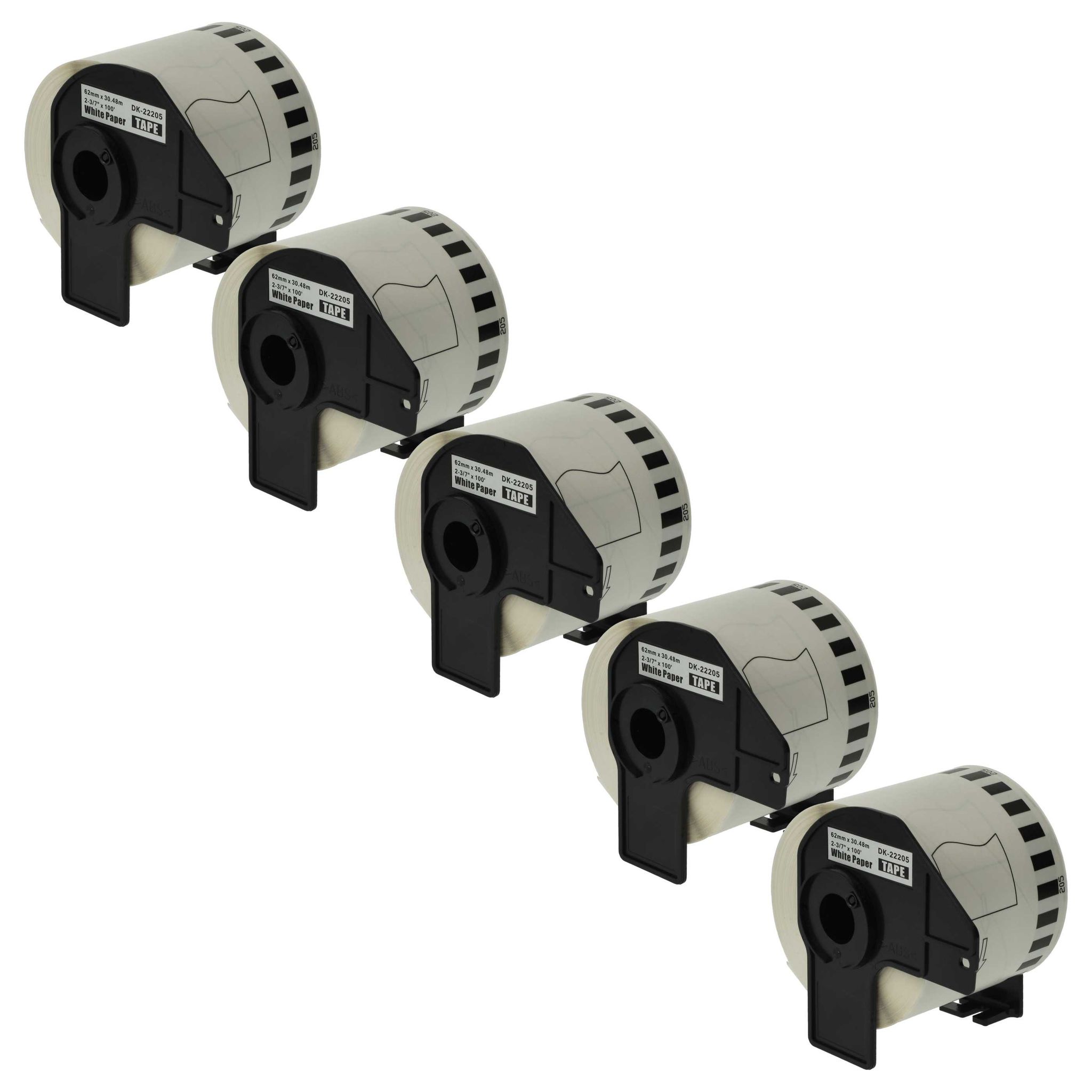 Vhbw 5x Rolle Mit Halter 1 Etikette Ersatz Für Brother Dk-22205 Für Drucker - 62mm X 30,48m Premium Weiß