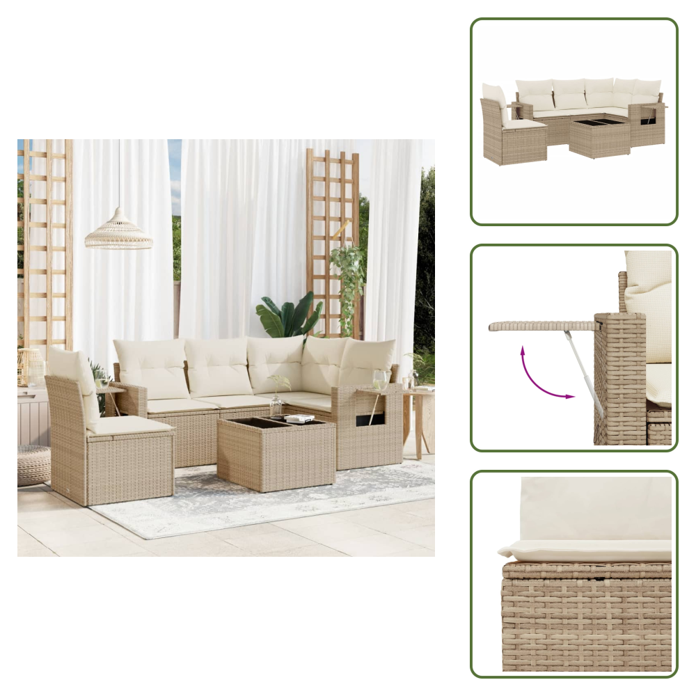 The Living Store 6-tlg. Garten-sofagarnitur Mit Kissen Beige Poly Rattan - Gartenmöbel - Esszimmergarnitur - Outdoor Möbel - Rattan Gartenset - Lounge Set