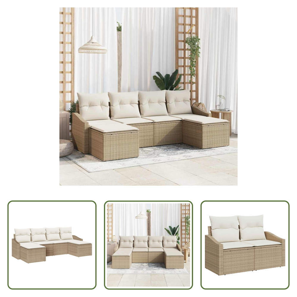 Vidaxl Poly Rattan - Sofa Set Mit Kissen 6 Pcs Beige Poly Rattan