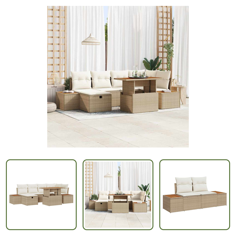 Terrassensofa - Gartensofa-set Mit Kissen Mit Speicher 7 Pcs Beige Poly-rattan