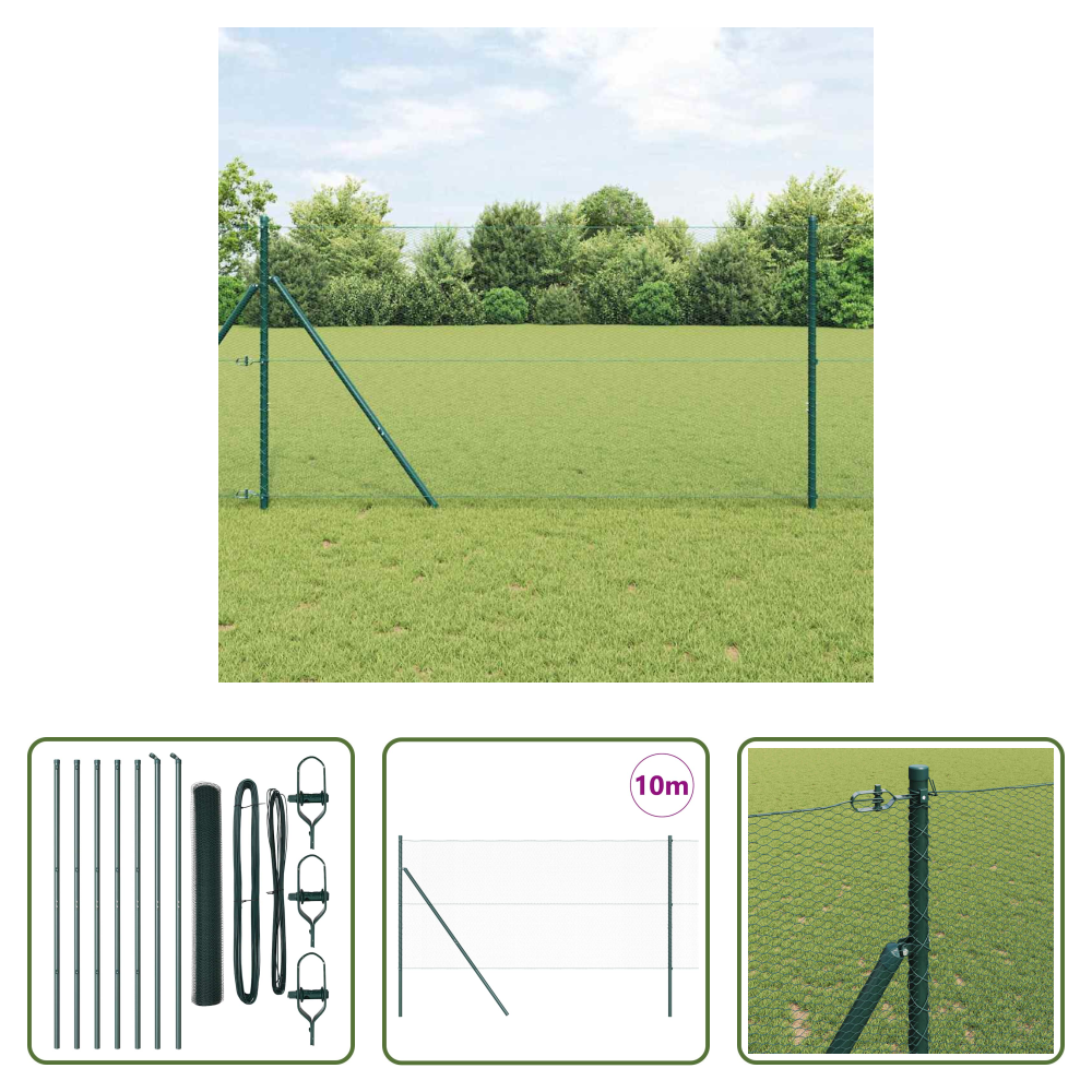 Zaunpfosten - Zaunpfosten Grün 10 X 1,2 M (13 Mm Maschen) Stahl Und Pvc