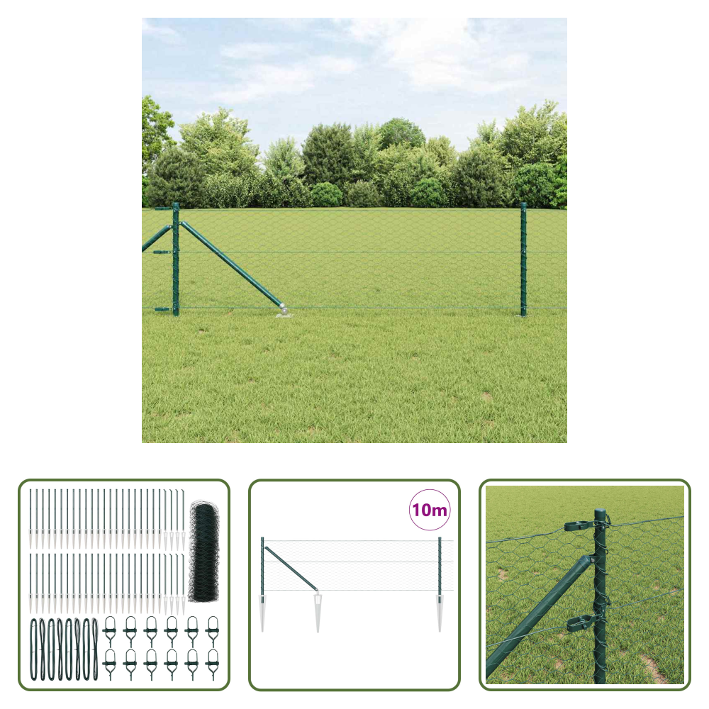 Zaunpfosten - Zaunpfosten Grün 100 X 0,8 M (36 Mm Maschenweite) Stahl Und Pvc