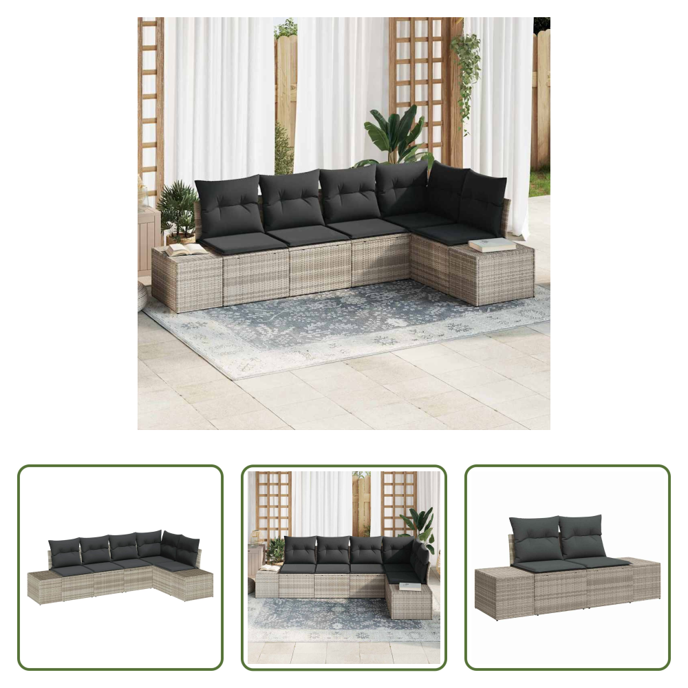 Vidaxl Poly Rattan - Gartensofa-set 5 Pcs Hellgrau Poly-rattan
