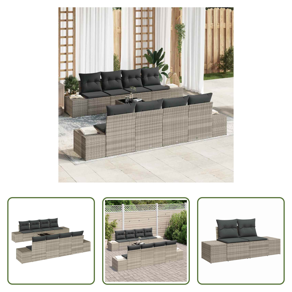 Terrassensofa - Sofa Set Mit Kissen 7 Pcs Hellgrau Poly Rattan