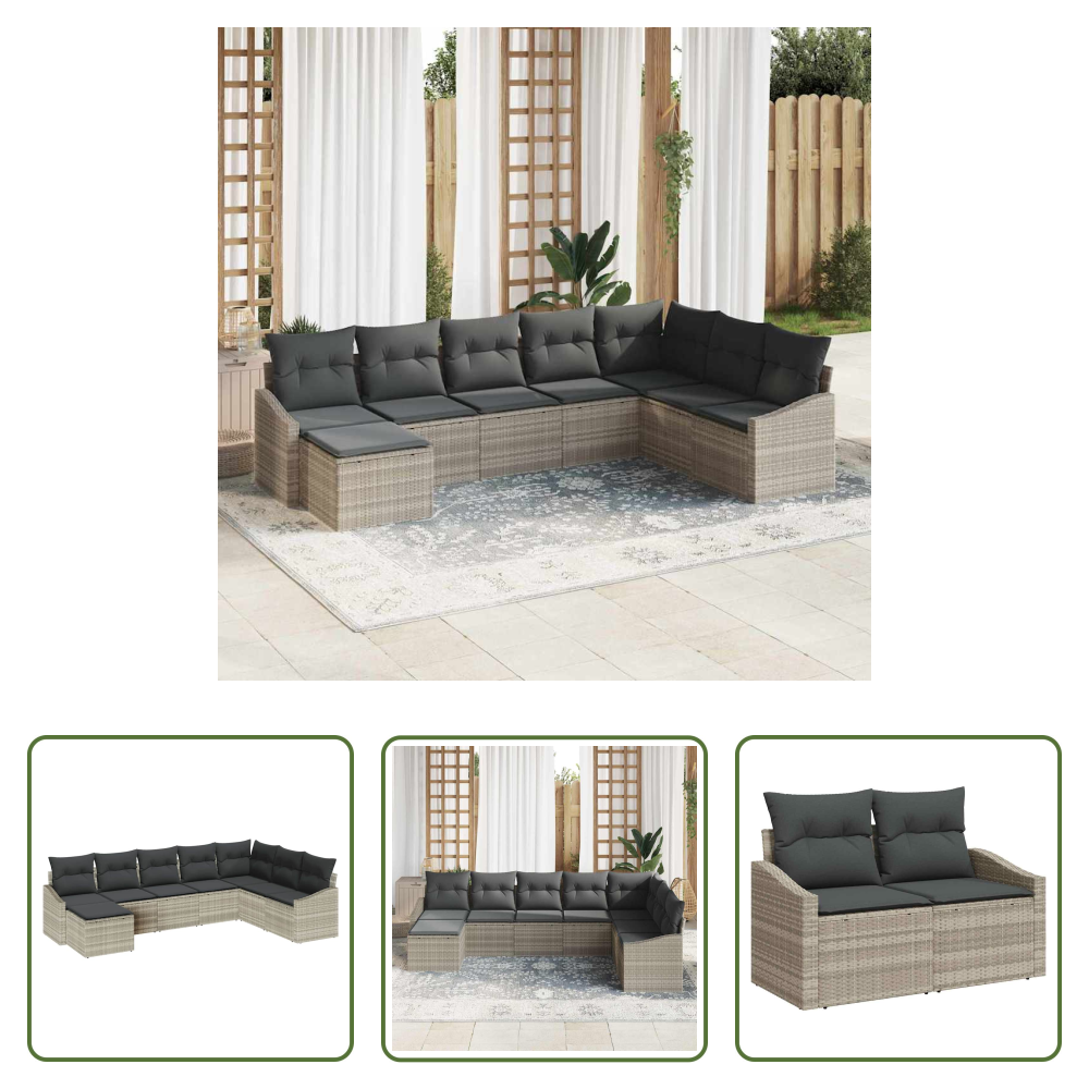 Terrassensofa - Sofa Set Mit Kissen 8 Pcs Hellgrau Poly-rattan