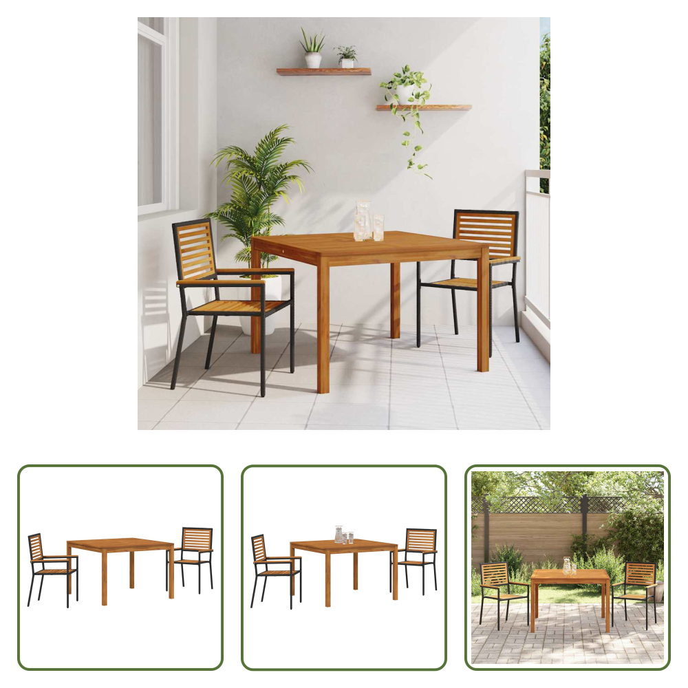 Gartenstühle - Garten Essgruppe 3 Pcs Schwarz Massivholz Akazie