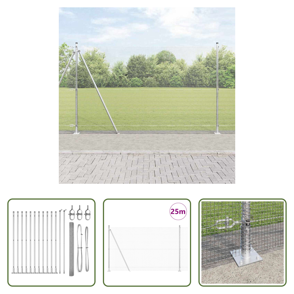 Stahl - Zaunpfosten Silber 25 X 1,4 M (12 X 12 Mm Netz) Stahl