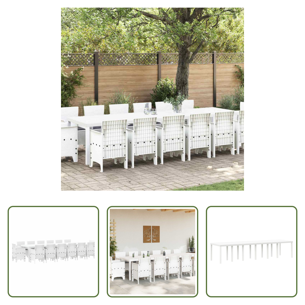 Freiluft Essplatz - Garten Essgruppe 15 Pcs Weiß Polt Rattan