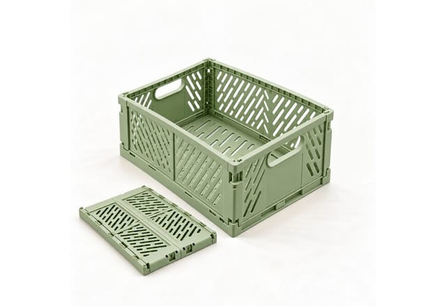 Relaxdays Klappbox, 4er Set, Stapelbar, Kunststoff, 2 Griffe, Küche, Kinderzimmer, Büro, Aufbewahrungsbox, Salbei