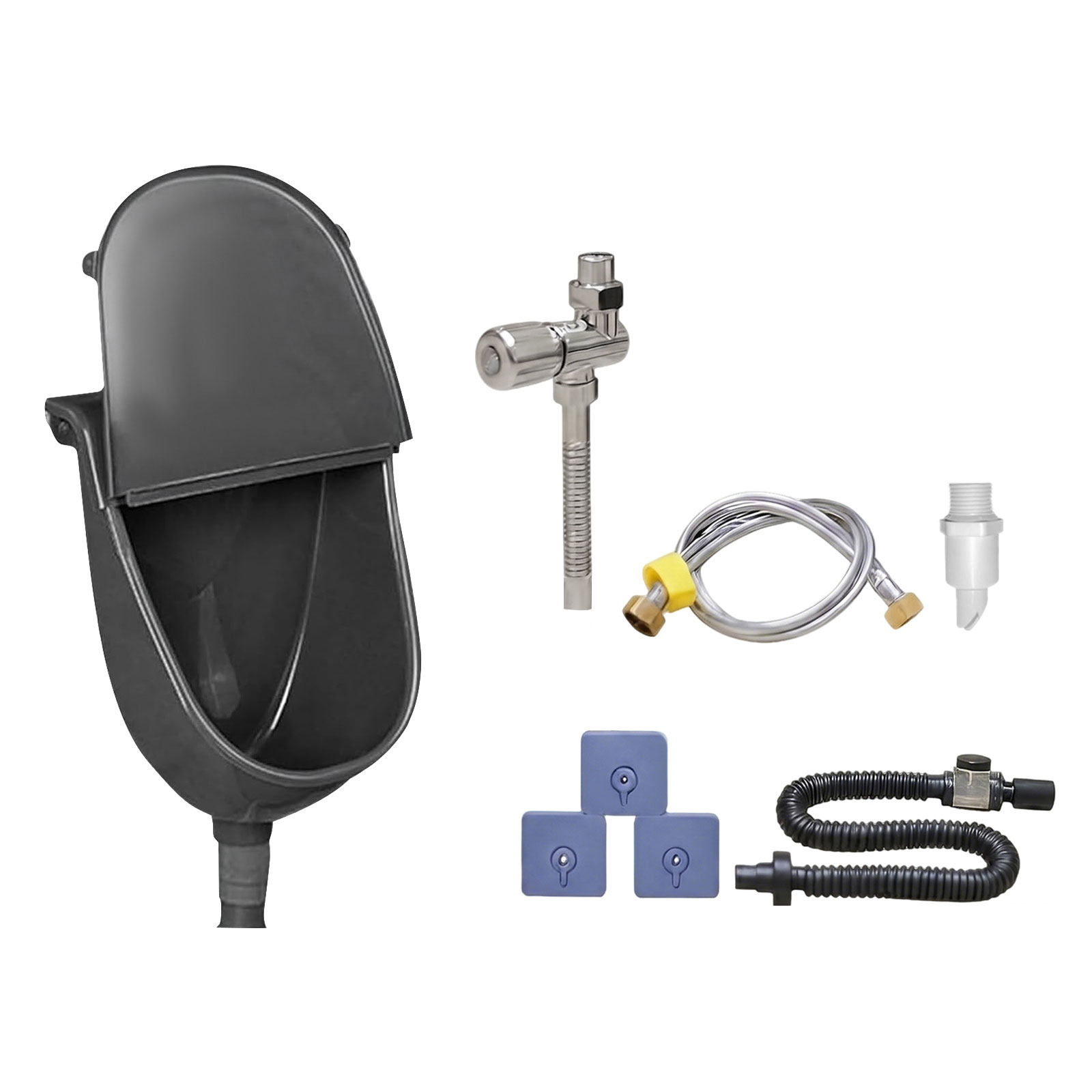 Urinal Aus Kunststoff, Mit Wasserspülung Und Katheteranschluss, Wandmontiert, Auslaufsicher, Komplettset, Geeignet Für Schlafsäle, Camping, Garten, Keller, Baustellen Und Sanitärbereiche