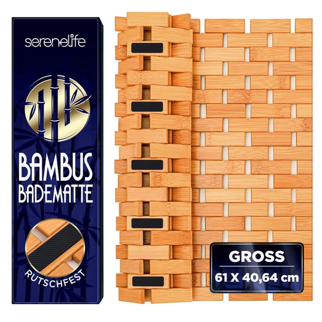 Serenelife Bambus-badematte 60x40cm, Rollbar, Lackiert, Natur