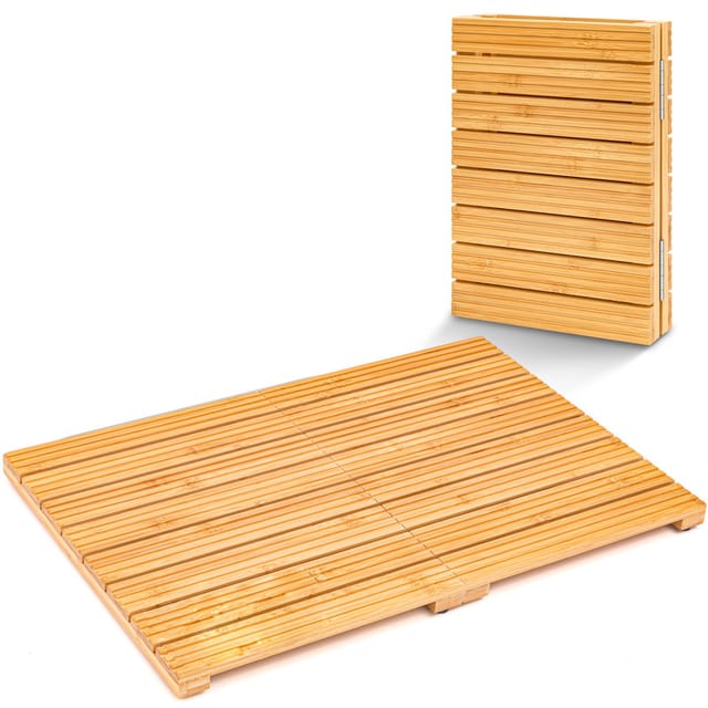 Serenelife Bambus-badematte 60x40cm, Faltbar, Gumminoppen, Natur