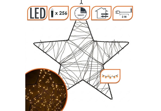Led Leuchtstern Zum Hängen Warm Weiß Dimmbar Mit Timer - 256 Led - Garten Dekoleuchte 50 Cm Beleuchtet Kabelgebunden Für Außen