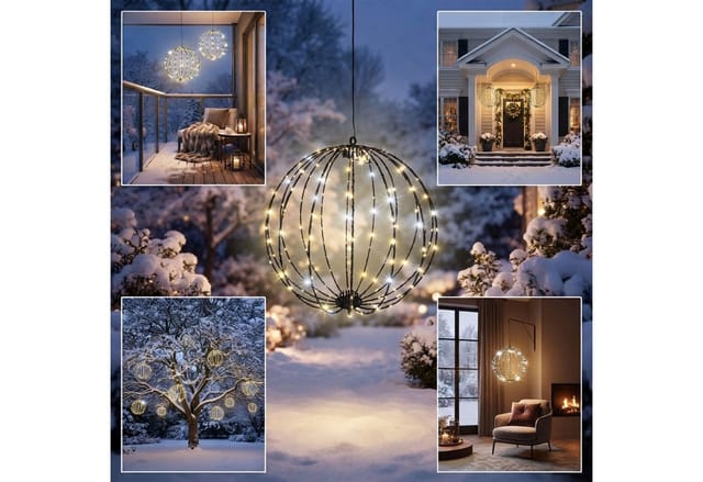 Leuchtkugel Zum Hängen Kalt & Warm Weiß Mix Dimmbar Mit Timer - 240 Led - Garten Leuchtball 38 Cm Mit Funkel Effekt Kabelgebunden
