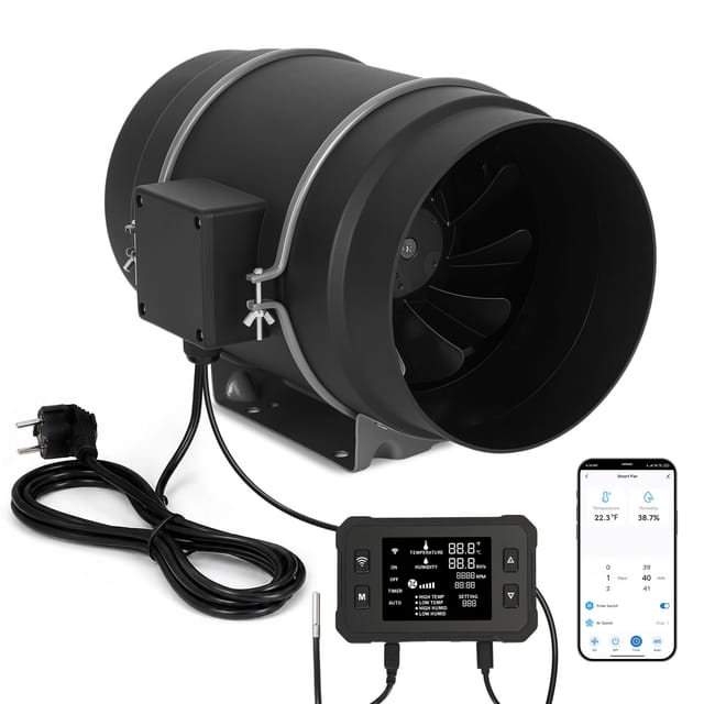 Tolletour Rohrventilator 200 Mm Mit App-steuerung Und Display Für Zu- Und Abluft