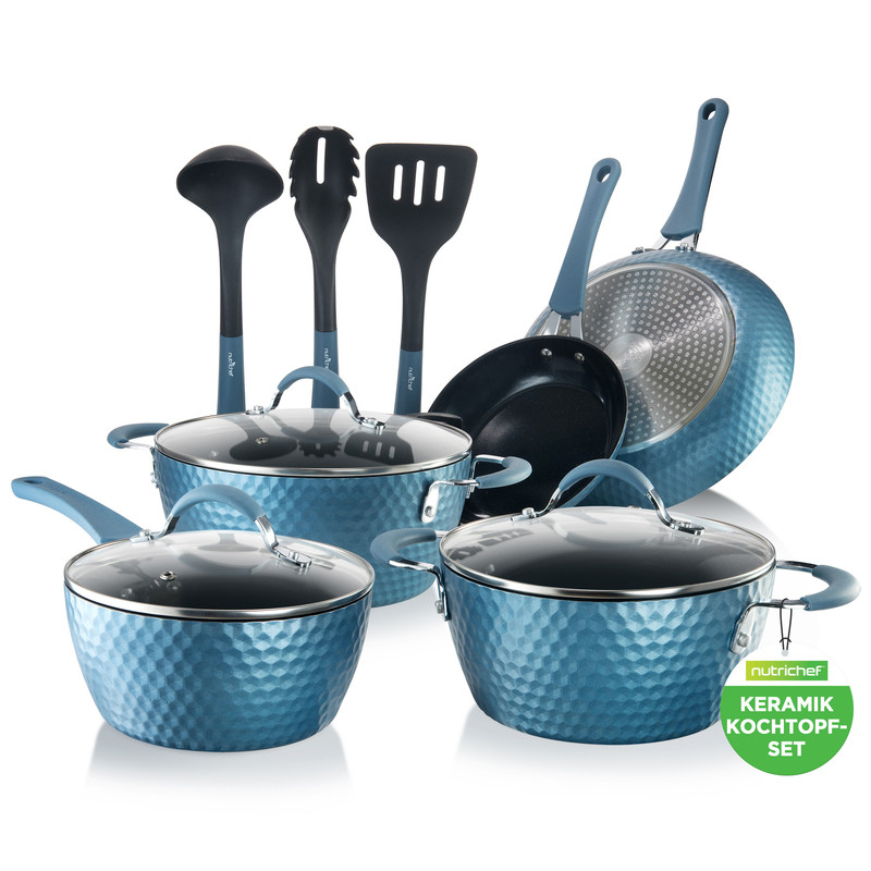 Nutrichef Topf- & Pfannenset 11-teilig, Antihaft, Blau