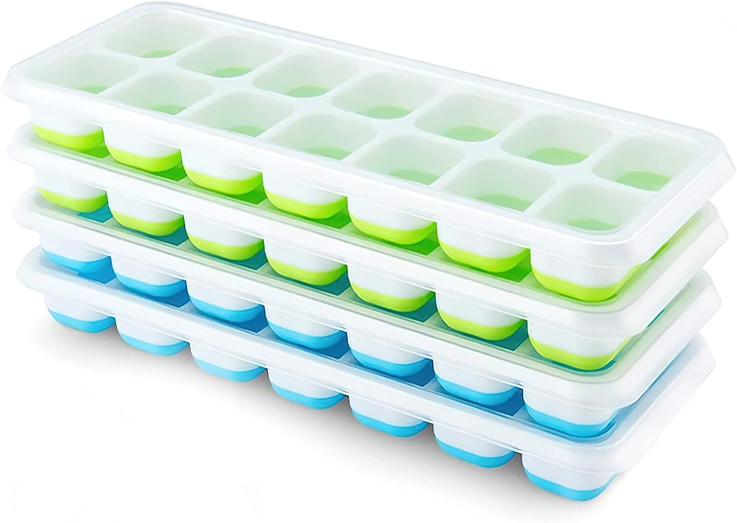 4 Silikon-eiswürfelformen + Deckel – Lfgb-zertifiziert, Bpa-frei, Blau/grün