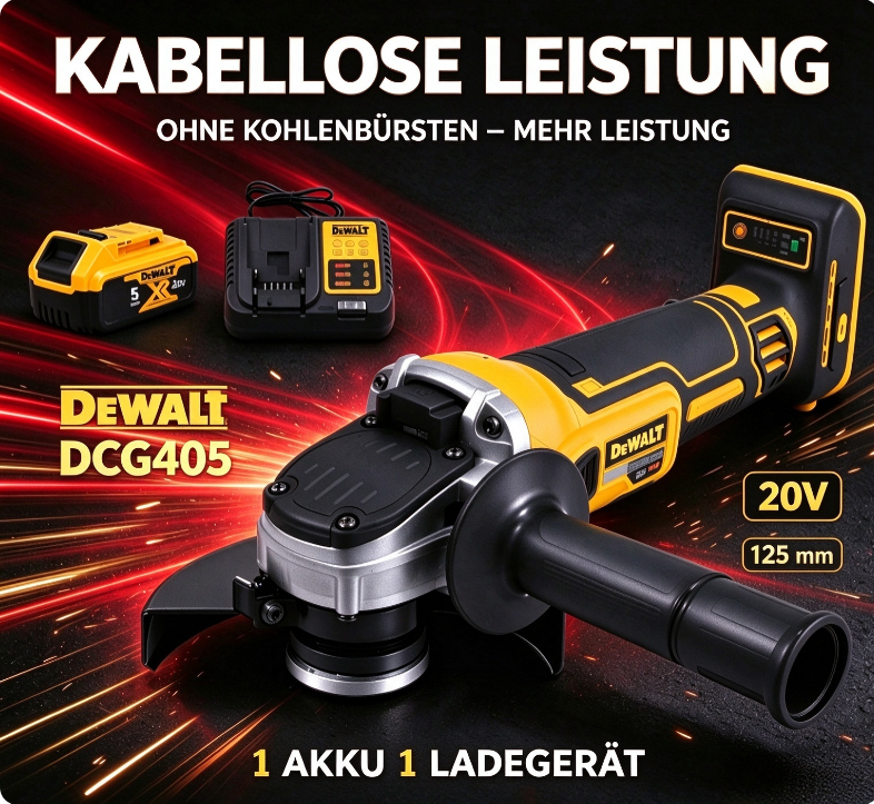 Dewalt Dcg405 18v Xr Akku-winkelschleifer Set Mit Akku Und Ladegerät Für Baustellen-sanierung
