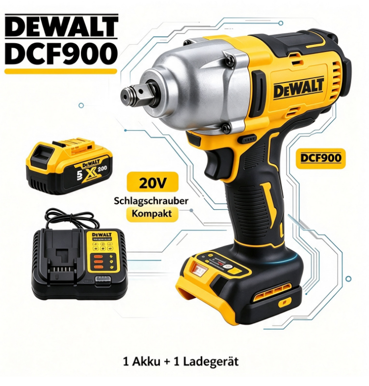 Dewalt Dcf900 Akku-schlagschrauber 18v, 1396nm, Set Mit Akku Und Ladegerät Für Reifenwechsel