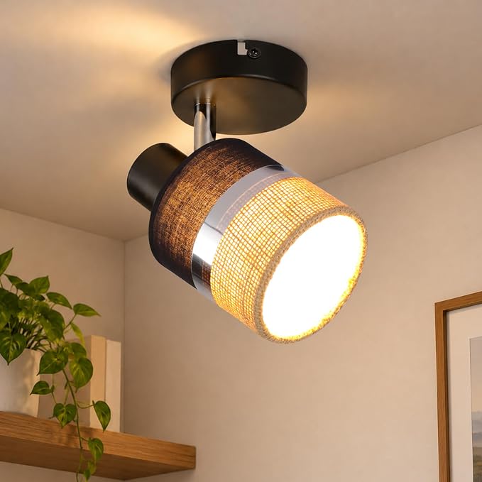 Gbly Deckenleuchte – Einzelne Lampe Led-leuchtmittel E14 Schwarz, Retro-stil Aus Metall Und Stoff 350° Drehbar, Wandleuchte Für Flur Küche Und Wohnzimmer (leuchtmittel Nicht Enthalten)