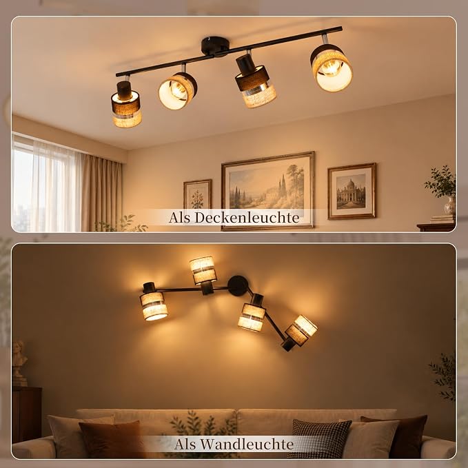 Gbly Led-deckenleuchte – Schwarz 4 Led E14 Drehbare Deckenleuchte 350° Rotation Retro-design Aus Metall Geeignet Für Flure Wohnzimmer Und Schlafzimmer (leuchtmittel Nicht Enthalten)