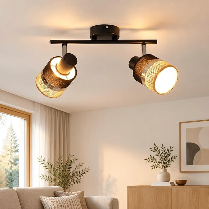 Gbly Led Plafón – Dos Cabezas De Lámpara Rotación De 350° Casquillo E14 Negro Estilo Retro Lámpara De Pasillo Potencia Máxima 25 W Apto Para Pasillos Salones Dormitorios Y Cocinas Bombilla No Incluida