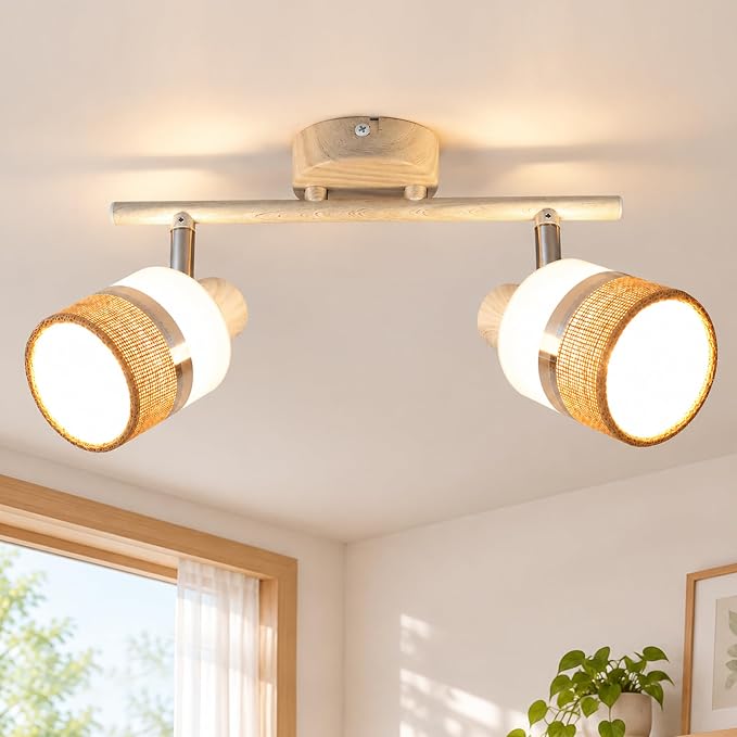 Gbly Led-deckenstrahler Doppelkopf E14-fassung Küchenleuchte Bohème-stil Holzmaserung-optik 350°-drehung Maximale Leistung 25 W Geeignet Für Flure Schlafzimmer Und Wohnzimmer (leuchtmittel Nicht Entha