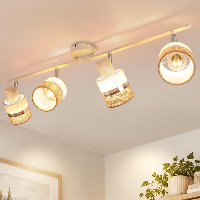Gbly Led-deckenleuchte – Vier Fassungen E14 Ideal Für Die Küche Deckenleuchte Mit Retro-holzeffekt 350° Rotation Perfekt Für Flure Und Wohnzimmer Leuchtmittel Nicht Enthalten Maximale Leistung: 25 Wat