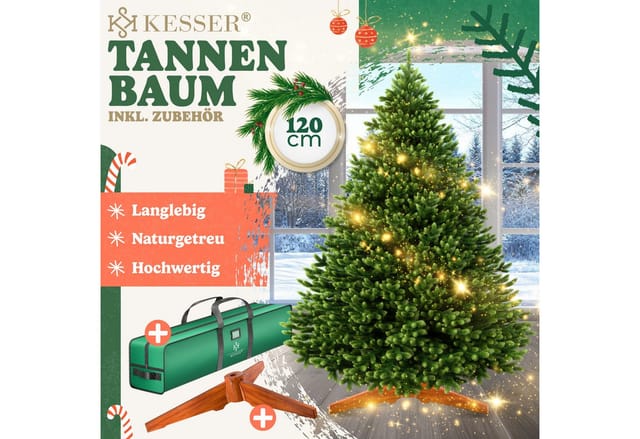 Kesser® Weihnachtsbaum Künstlich & Naturgetreu + Holzständer & Tasche - 120 Cm