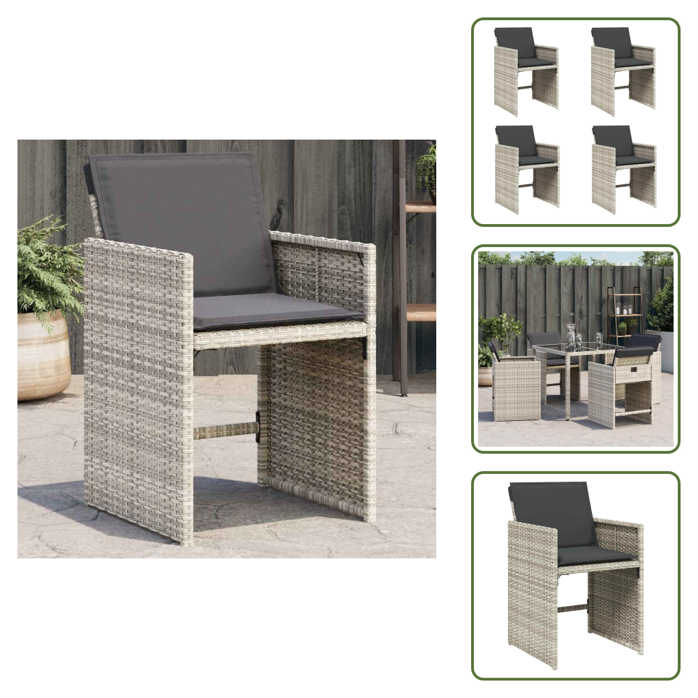 The Living Store Gartenstühle Mit Kissen 4 Stk. Hellgrau Poly Rattan - Gartenstühle - Outdoor Möbel - Rattan Gartenmöbel - Gartenmöbel Set - Balkonmöbel