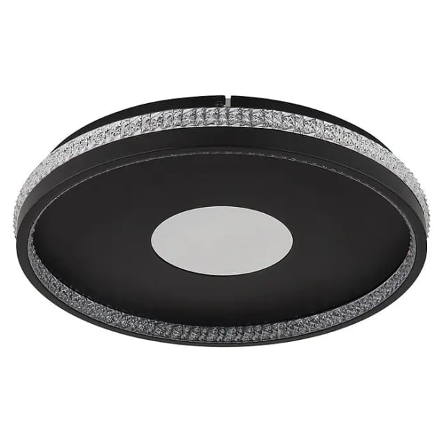 Led Deckenleuchte Fernbedienung Dimmbar Wohnzimmerleuchte Kristall Kristalllampe 3d-effekt, Cct, Metall Schwarz Verspiegelt, 30w 890lm Warm-kaltweiß, Dxh 40x5,5 Cm