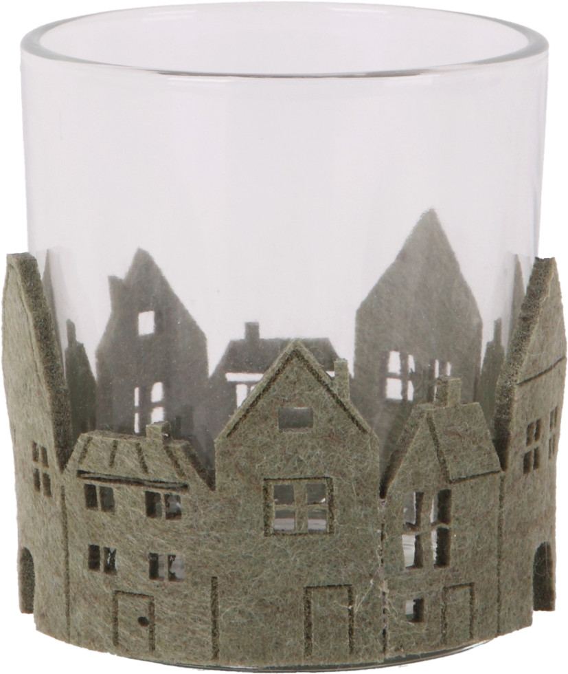 Windlicht Weihnachten Glas Ø 7 X 8 Cm Transparent Grün Windlicht