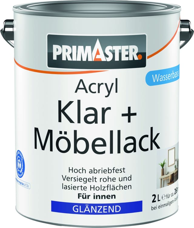 Primaster Acryl Klar + Möbellack 2 L Farblos Glänzend Lack