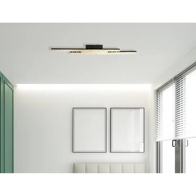 Deckenleuchte Deckenlampe Wohnzimmerlampe Metall Schwarz Led Acrylkristalle L 102 Cm