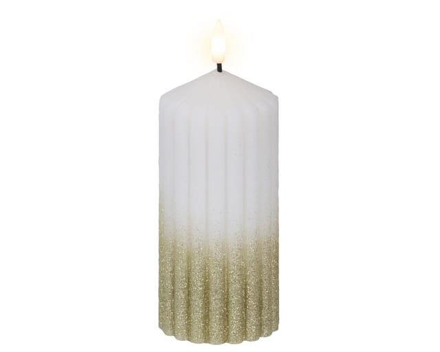 Lumineo Led Kerze Warmweiß 15 X Ø 7 Cm Batteriebetrieben Weiß/gold